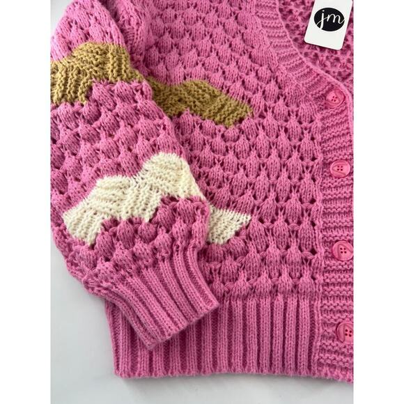 New In Cardigan Sweater Womens Pink Crochet Knit Y2K Grannycore Grandmacore New - Picture 3 of 11